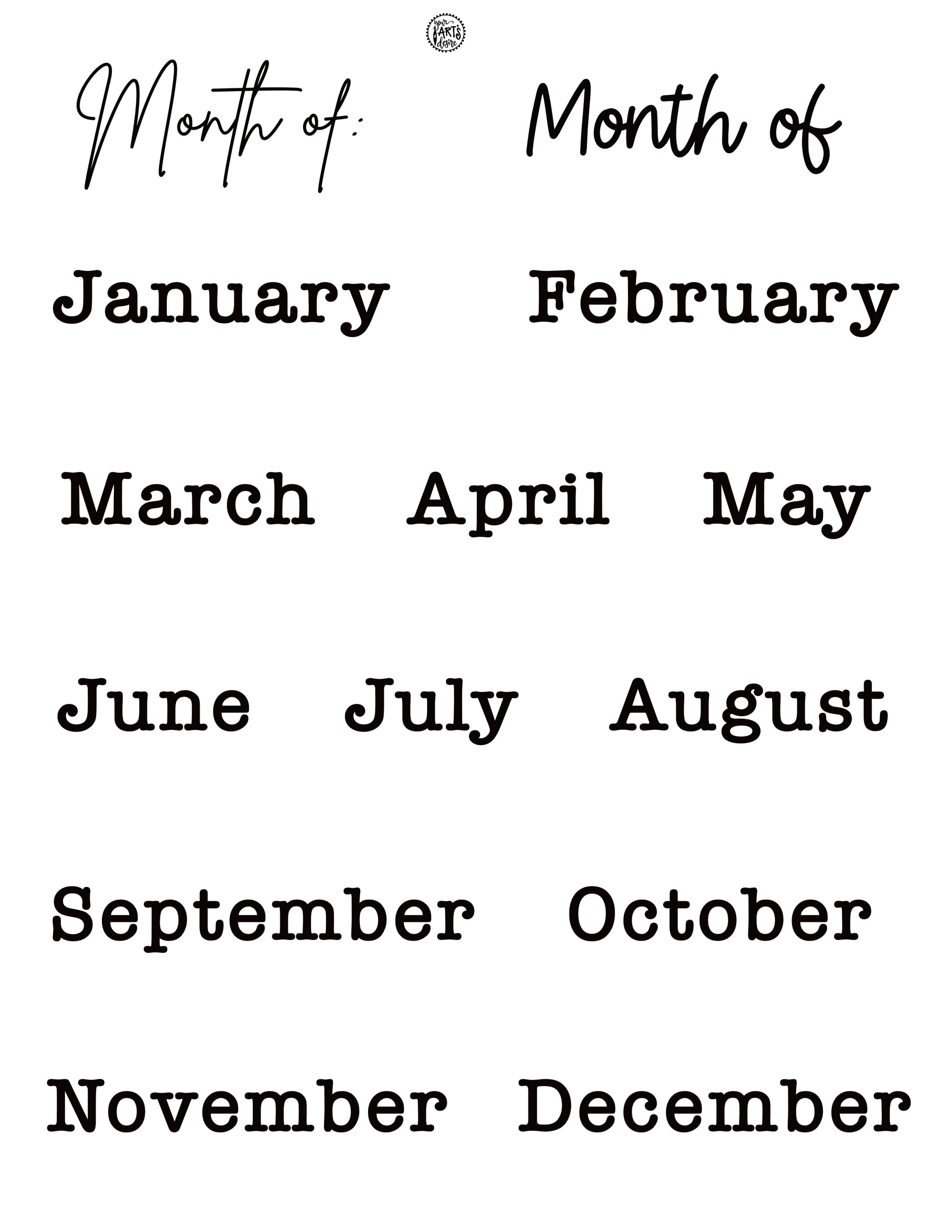 Months of the Year - Print – Your Art's Desire Studio