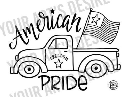 Old Truck with Flag - Coloring Bisque