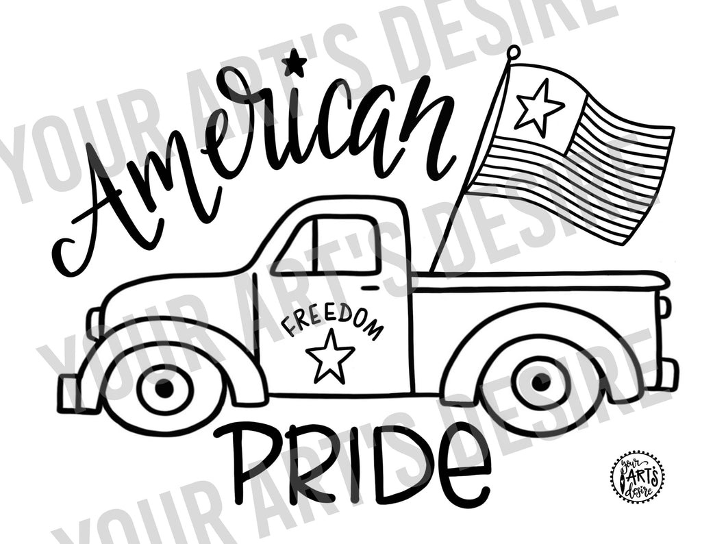 Old Truck with Flag - Coloring Bisque