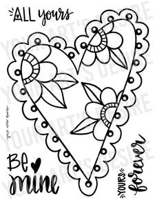 Large Coloring Bisque Floral Heart with Three Phrases