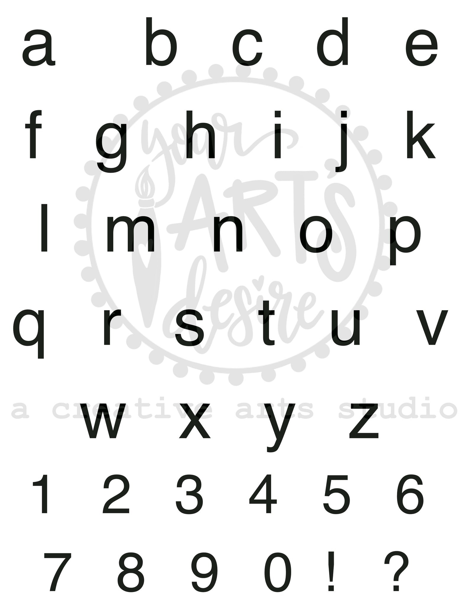 Alphabet - Basic Lower Case & Numbers/Punctuation – Your Art's Desire ...